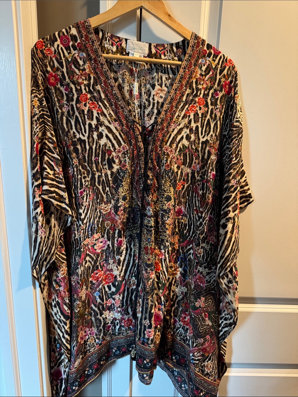 Camilla Boho Floral & Animal Print V-Neck Women's Caftan Black/Multi